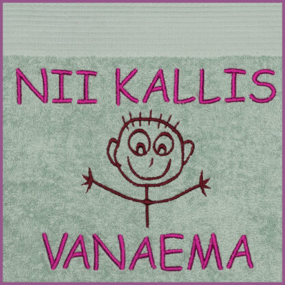 Tikandiga saunalina "NII KALLILE VANAEMALE". 100% puuvilla, 140x70cm.